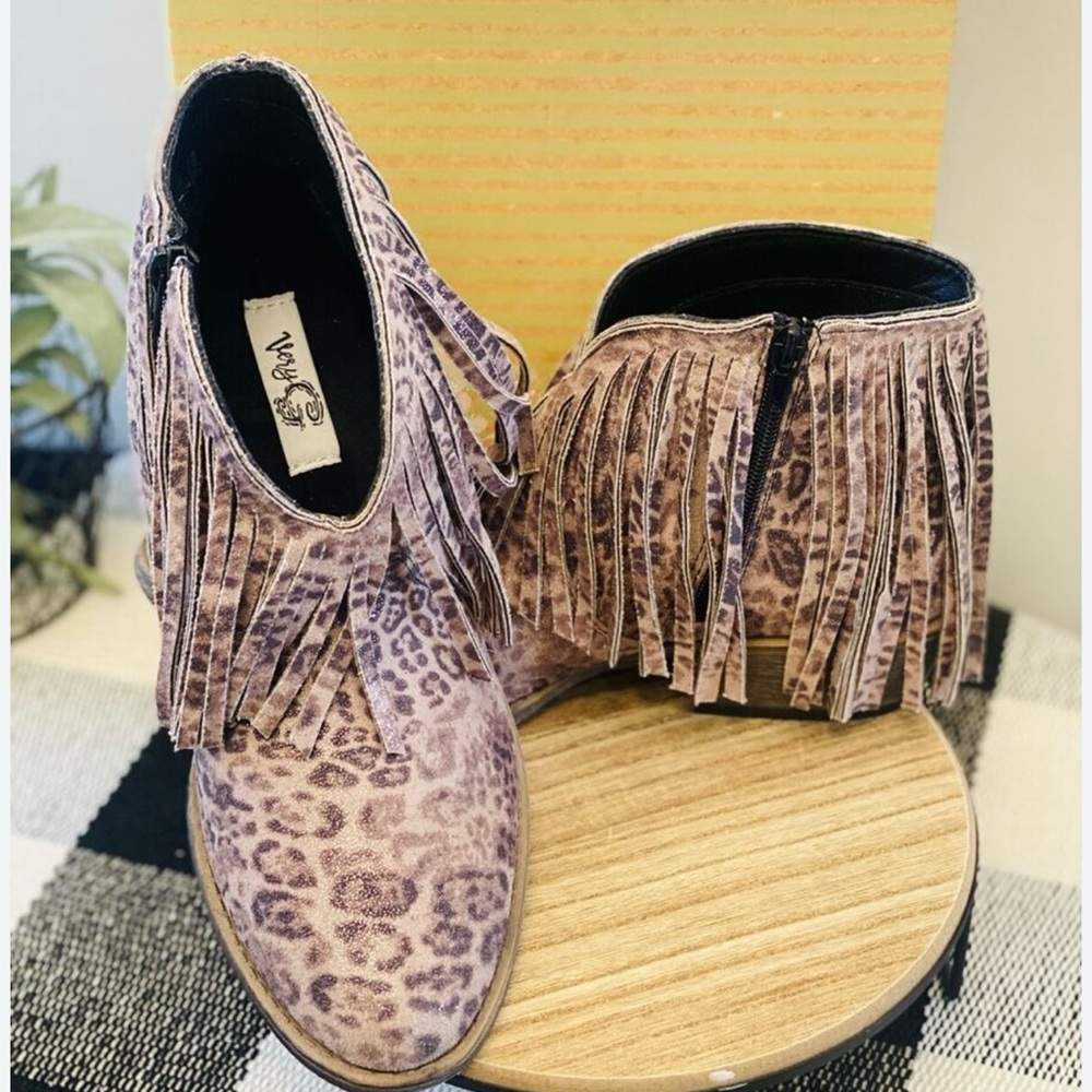 Leopard Fringe Ankle Boots